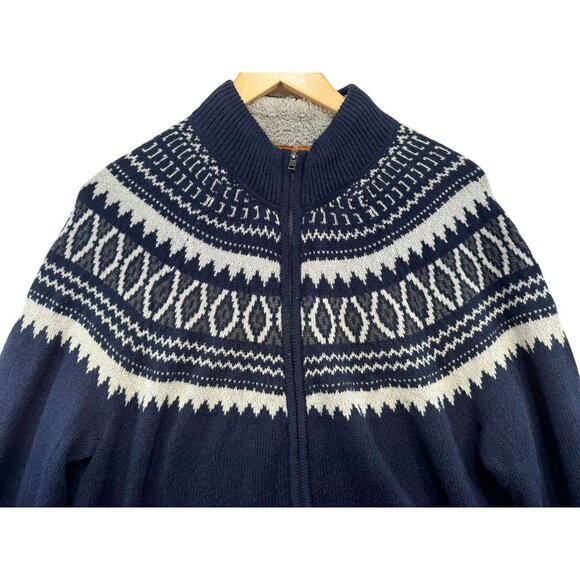 St. Johns Bay Mens Outdoor Fair Isle Full Zip Cardigan Sweater L Navy & White - Picture 2 of 12